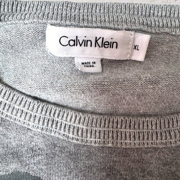 CALVIN KLEIN Skull Quote Evening Shadow With Thee I Go 100% Cotton Gray Sweater - Picture 3 of 5